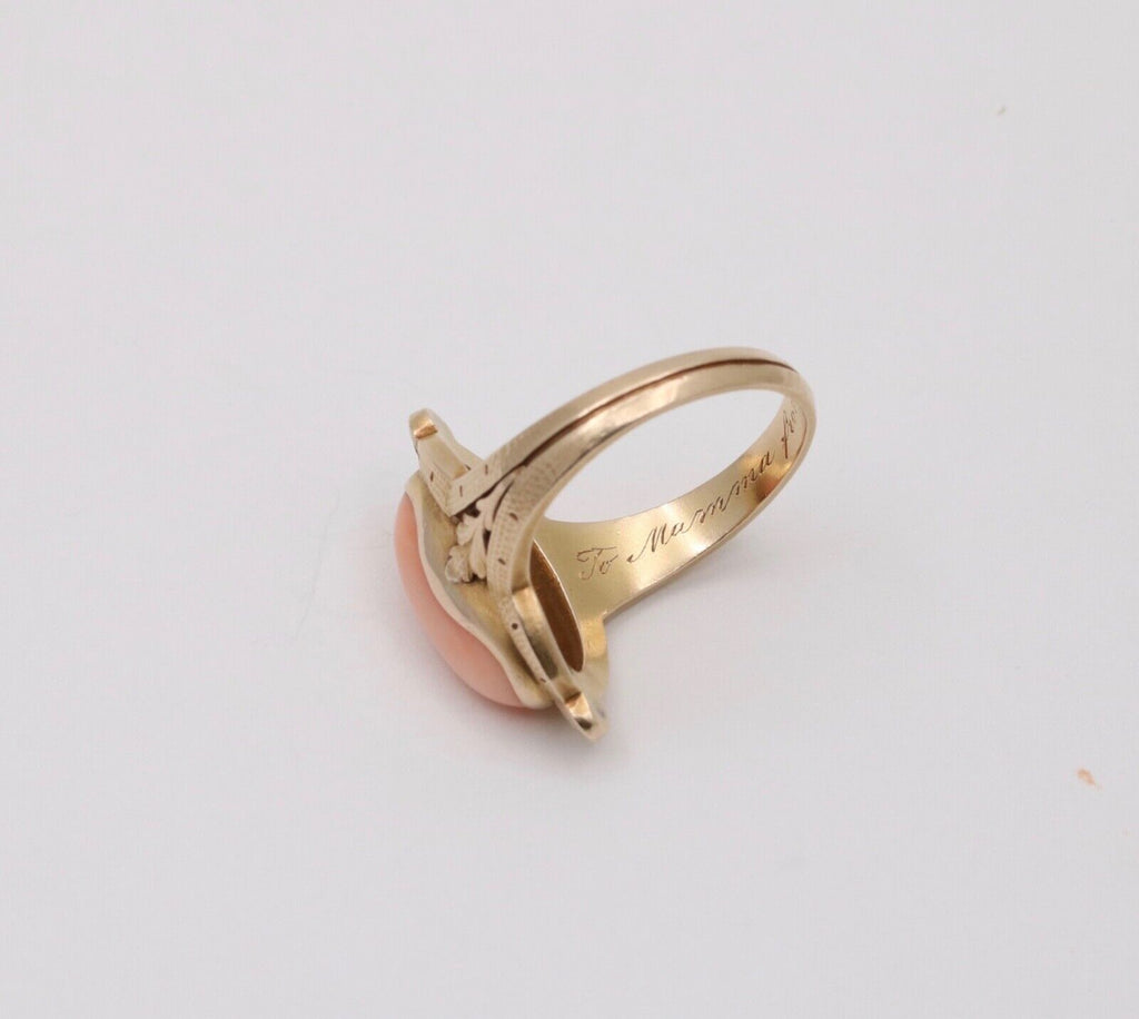 Antique 14K Yellow Gold Cushion Coral Leaf Ring