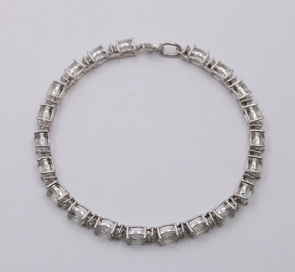 Vintage Green Quartz Sterling Silver Link Bracelet