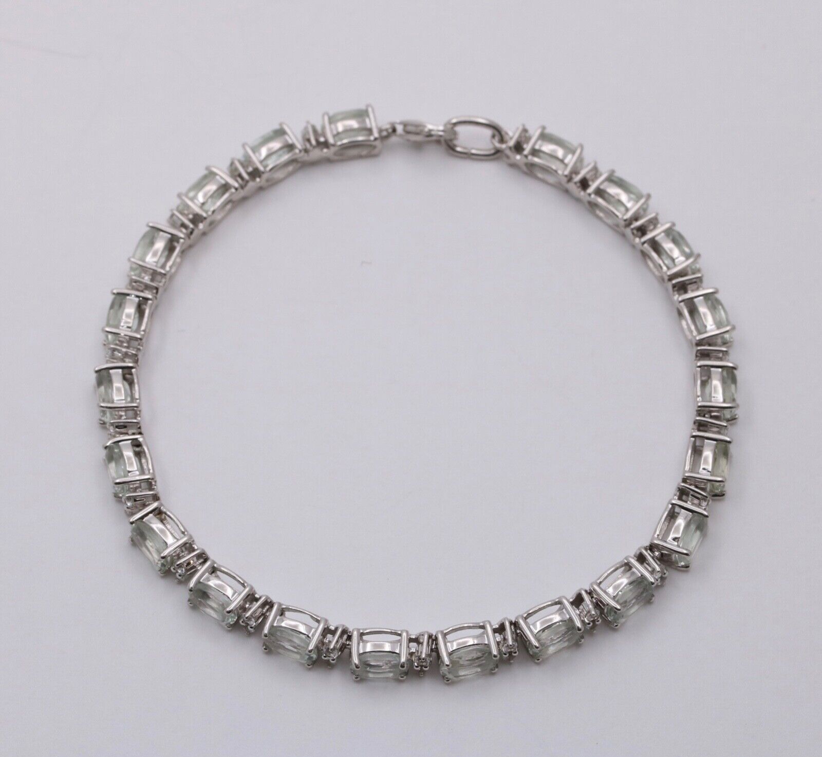 Vintage Green Quartz Sterling Silver Link Bracelet