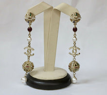 Load image into Gallery viewer, Chanel CC Logo Long Dangling Earrings with Crystal Pearls
