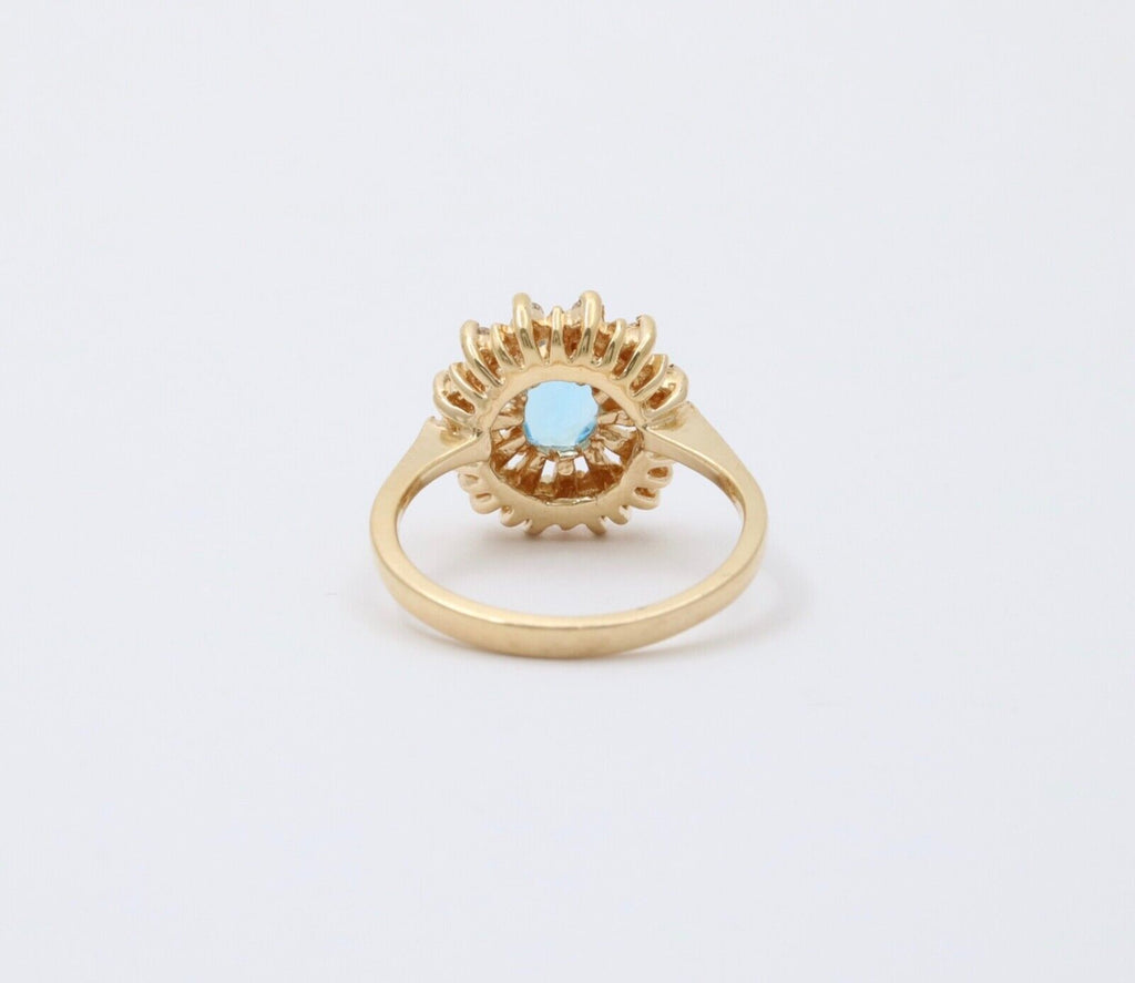 Vintage Blue Topaz Diamonds 14K Yellow Gold Cocktail Ring