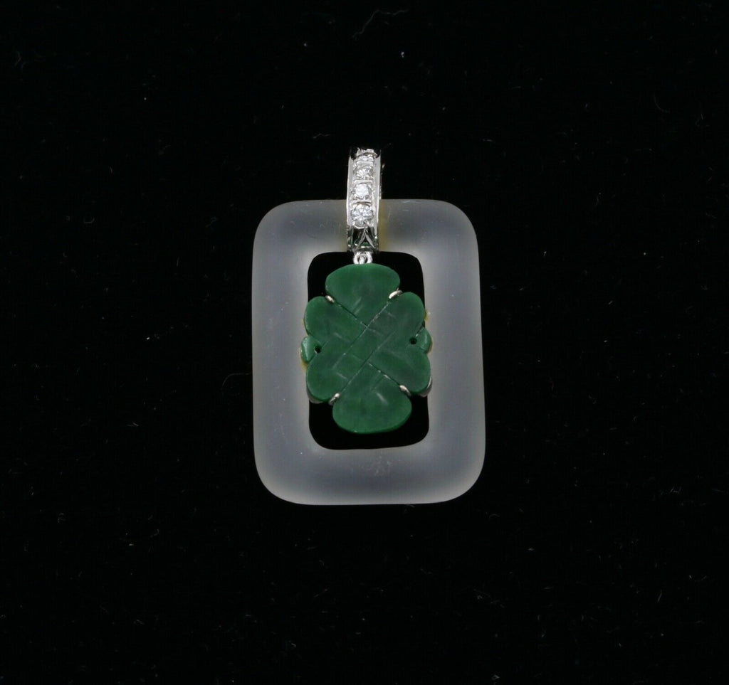 Vintage Jade Crystal Diamonds 18K White Gold Pendant