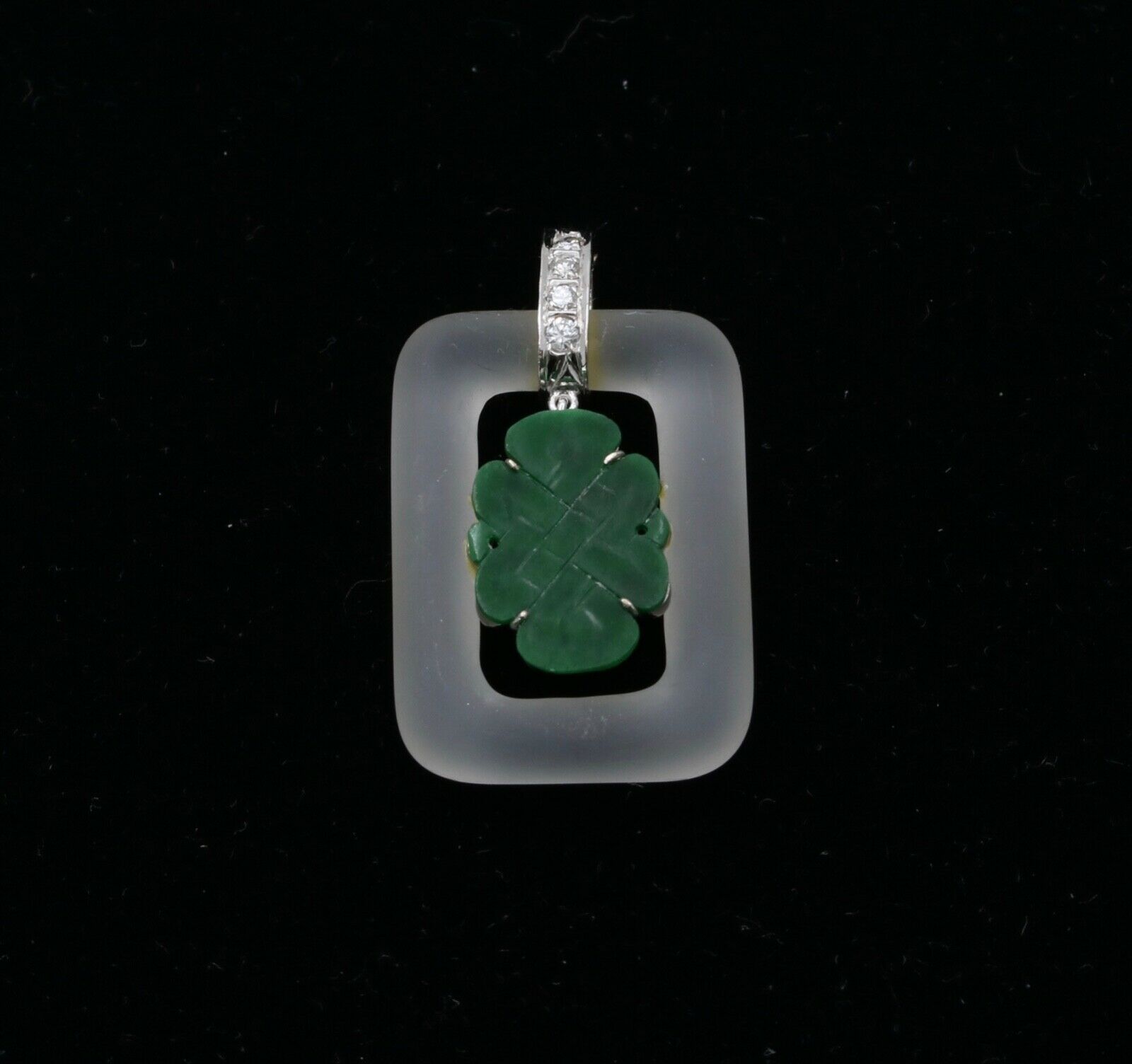 Vintage Jade Crystal Diamonds 18K White Gold Pendant