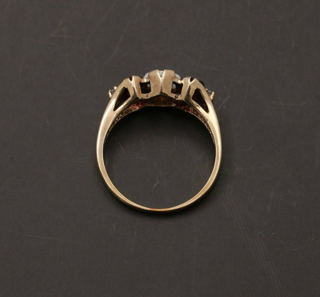 Vintage 10K Yellow Gold Opal, Garnet and Diamond Ring Band. Stacking Ring.