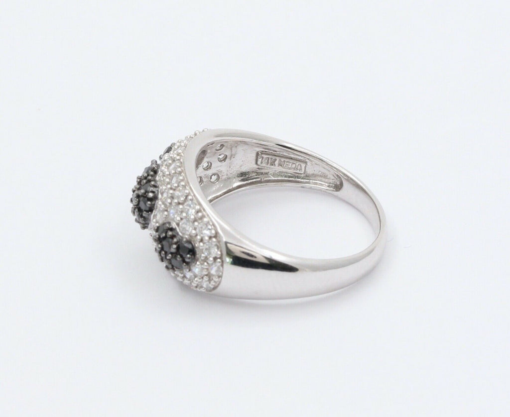 14k White Gold Black & White Cubic Zirconia Heart Ring