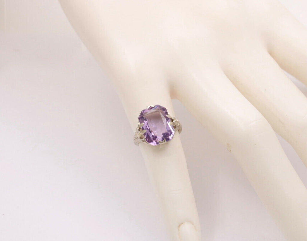 Art Deco Rose De France Amethyst 14K White Gold Ring