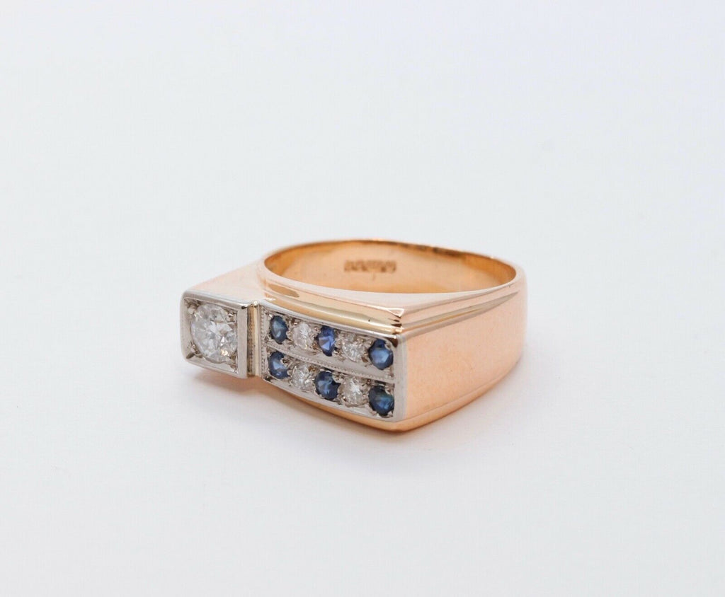English Diamonds Sapphires 18K Yellow Gold Unisex Ring