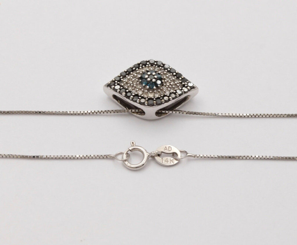 Beautiful Evil Eye Apotropaic Diamonds Sapphires 14K White Gold Pendant & Chain
