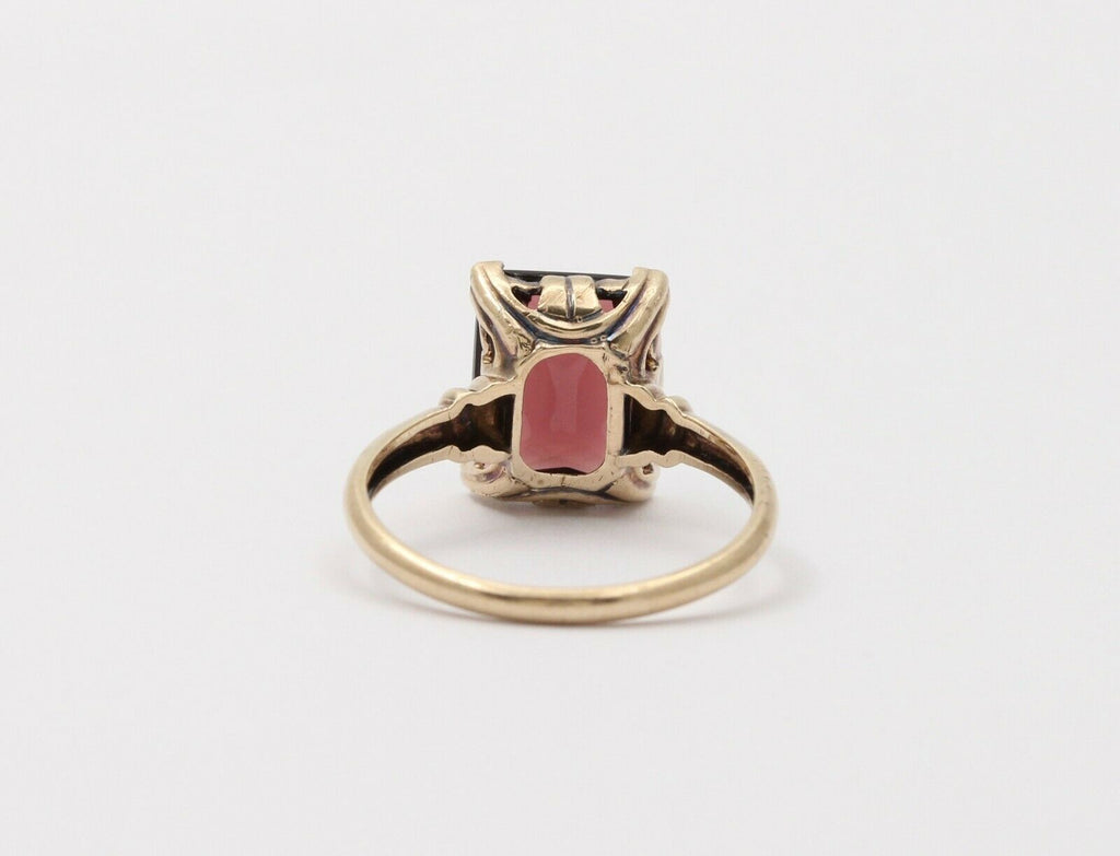 Vintage 10K Yellow Gold Rubellite Tourmaline Ring, Cocktail Ring.
