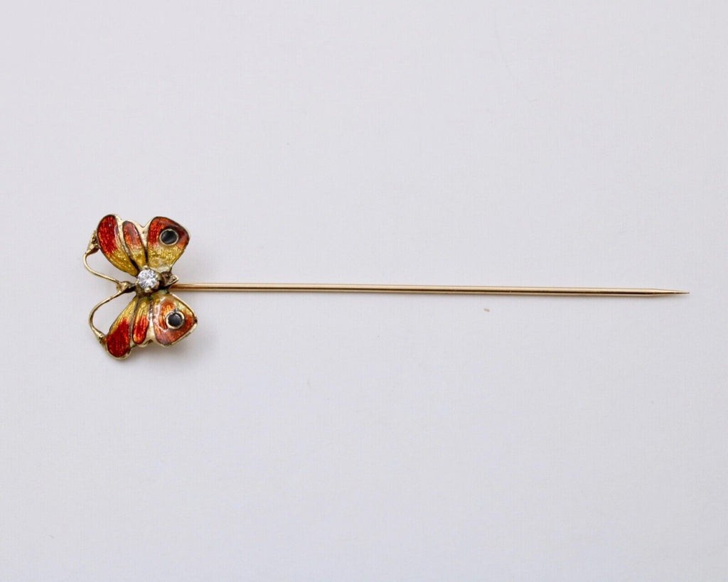Vintage Diamond Enamel Butterfly Stick Pin