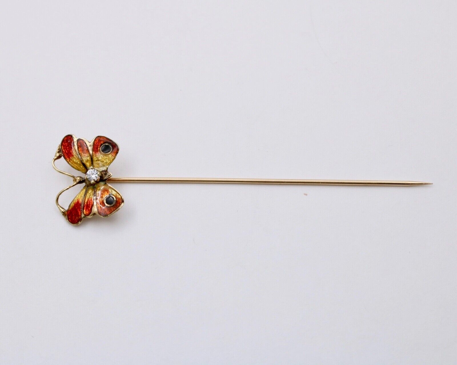 Vintage Diamond Enamel Butterfly Stick Pin