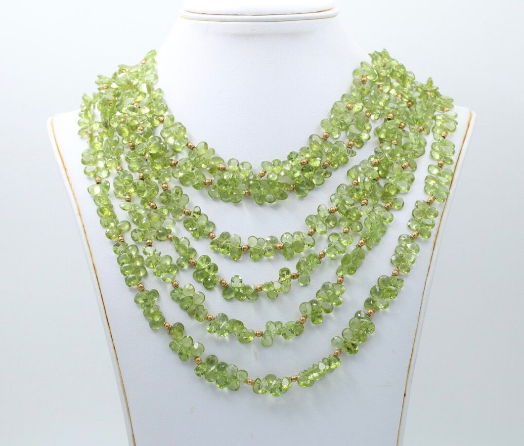 Vintage Beaded Peridot 18K Yellow Gold Layered Necklace