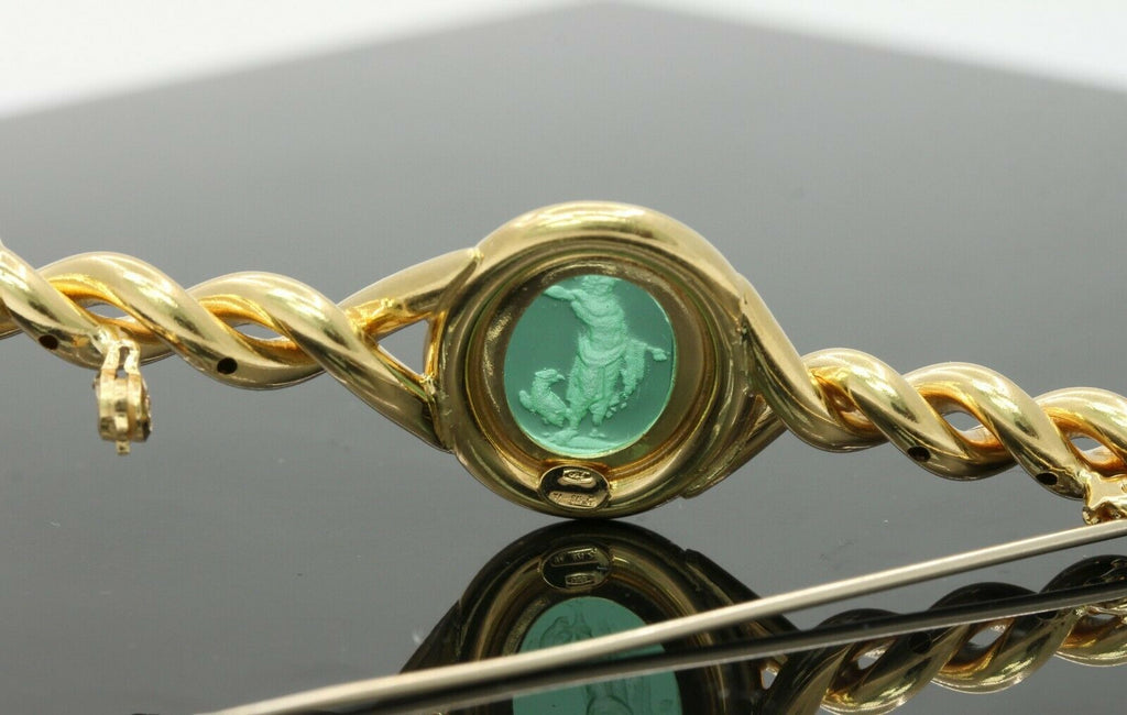 Vintage Italian 18K Yellow Gold Glass Intaglio Pink Sapphire Brooch