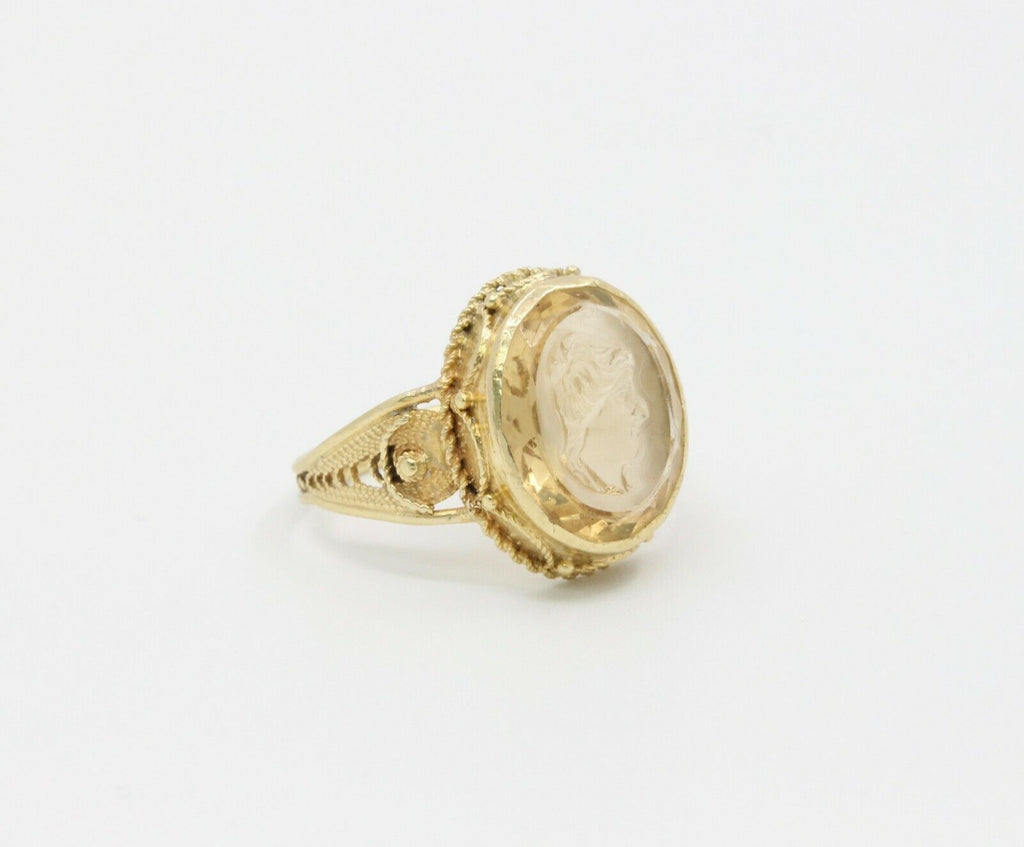Vintage 14K Yellow Gold Crystal Cameo Ring