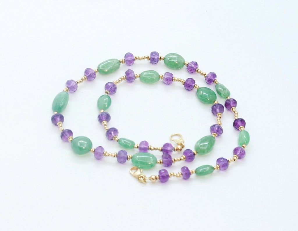 Vintage Italian Fluorite and Amethyst 18K Yellow Gold Necklace