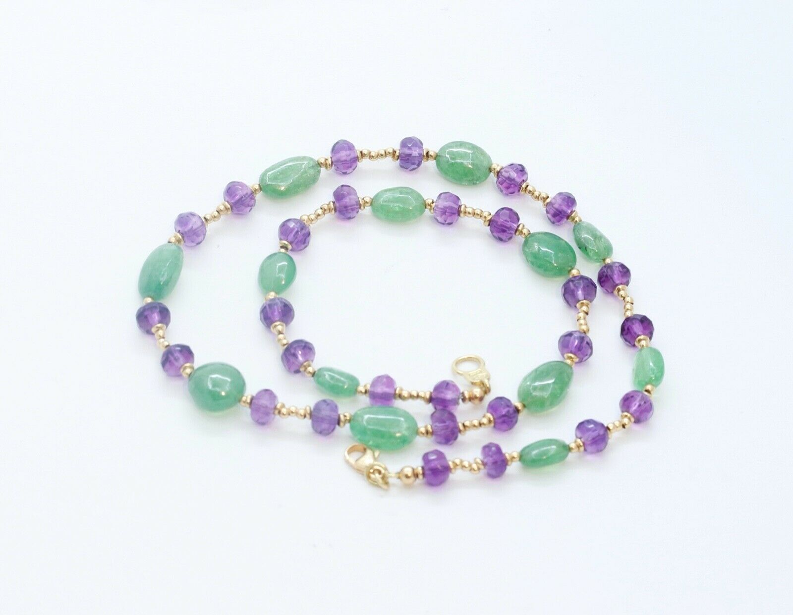 Vintage Italian Fluorite and Amethyst 18K Yellow Gold Necklace