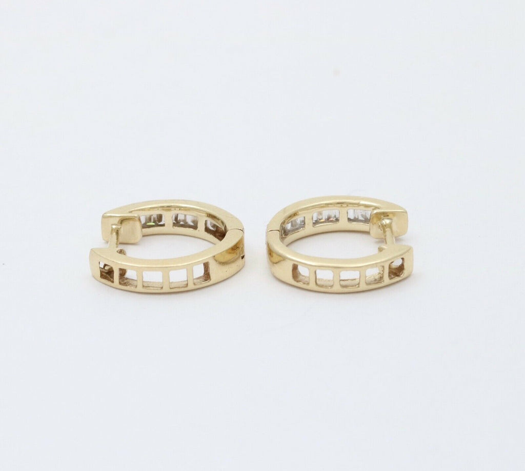 Cute Vintage Huggie Baguette Diamonds 10K Yellow White Gold Earrings