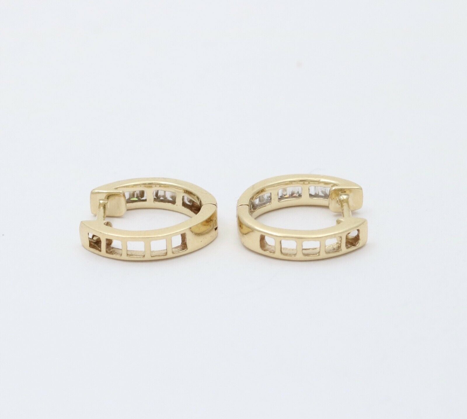 Cute Vintage Huggie Baguette Diamonds 10K Yellow White Gold Earrings