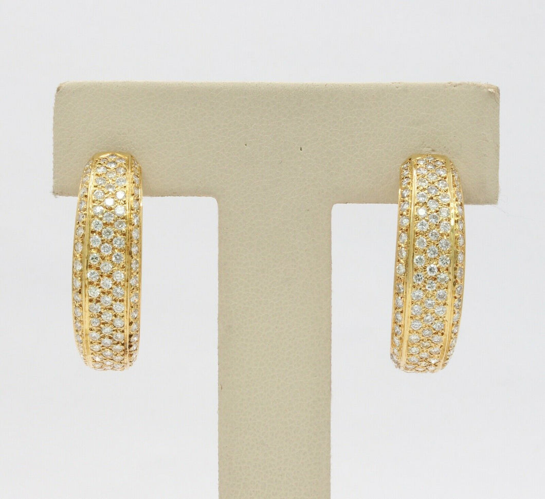 Vintage Ladies Fat 18K Yellow Gold Diamonds Hoop Earrings