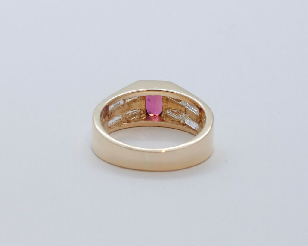 Geometric Vintage Ruby Diamonds 14K Yellow Gold Ring