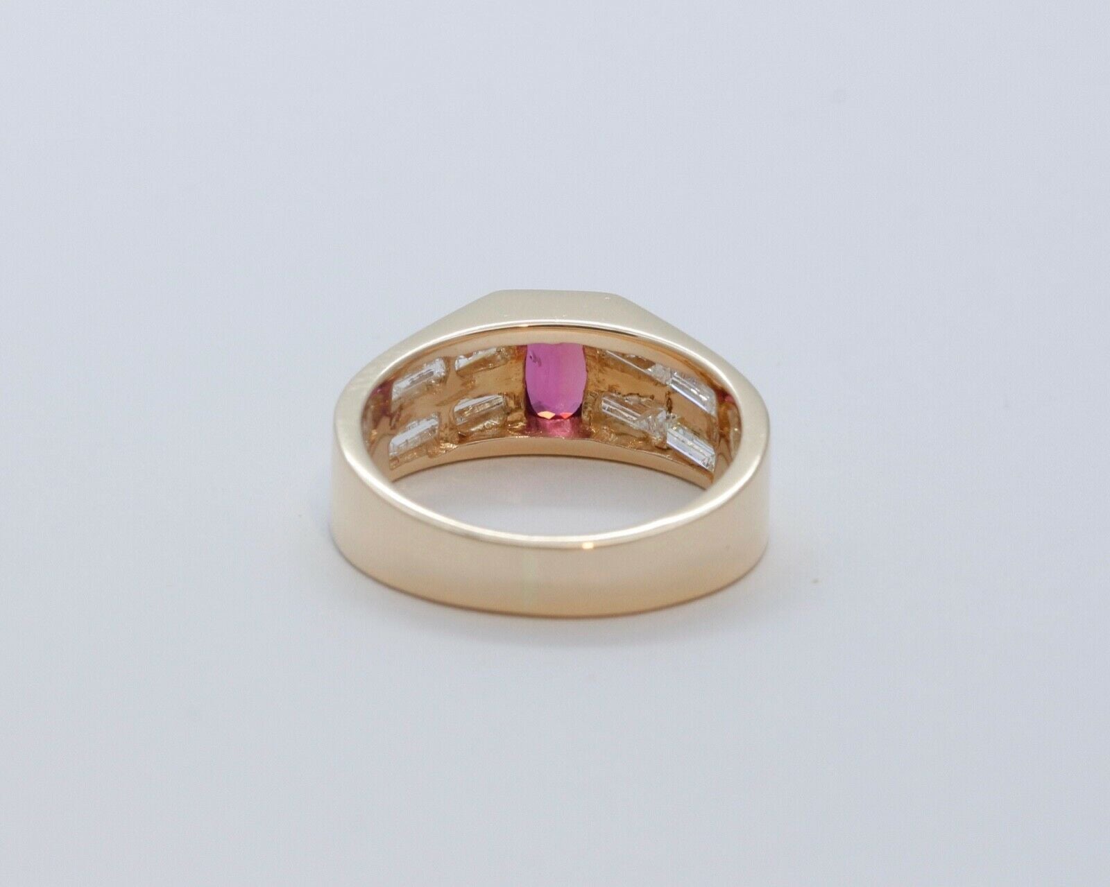 Geometric Vintage Ruby Diamonds 14K Yellow Gold Ring