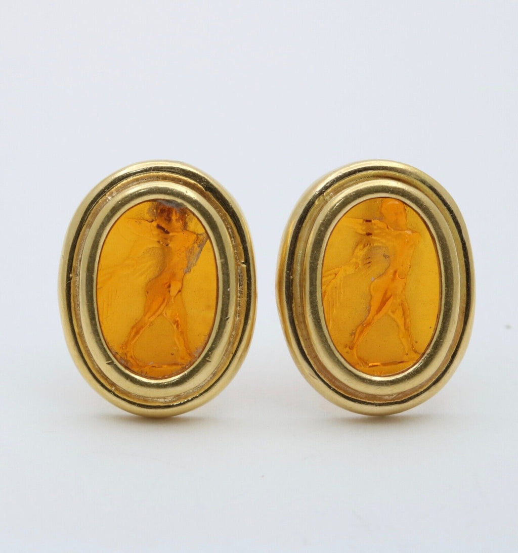 Timeless Art glass 18K Yellow Gold Clip Earrings