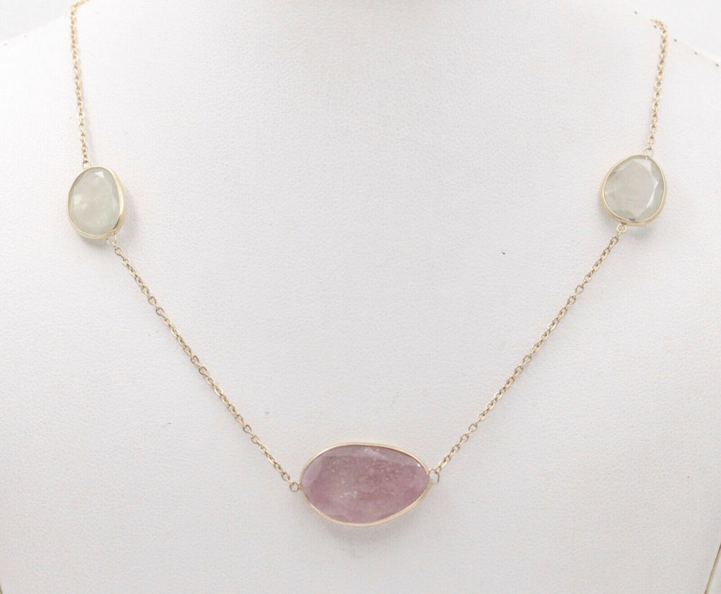 Vintage Red and White Rutelated Quartz 14K Yellow Gold Necklace