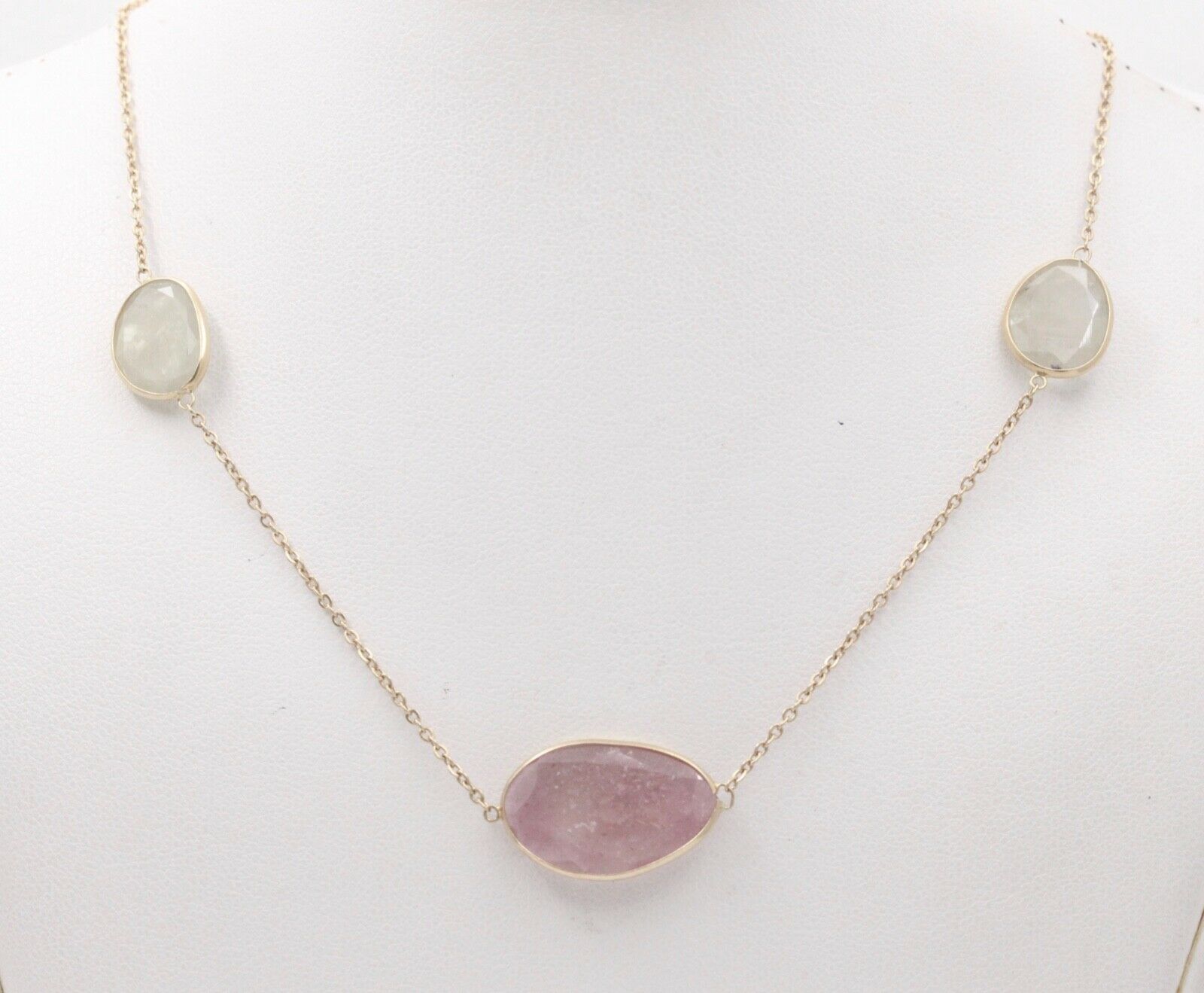 Vintage Red and White Rutelated Quartz 14K Yellow Gold Necklace