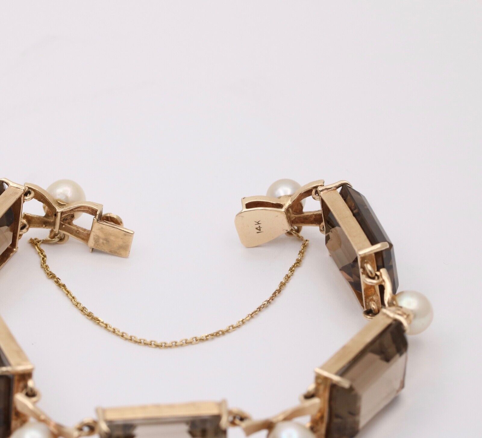 Vintage 14K Yellow Gold Smoky Topaz & Pearl Bracelet