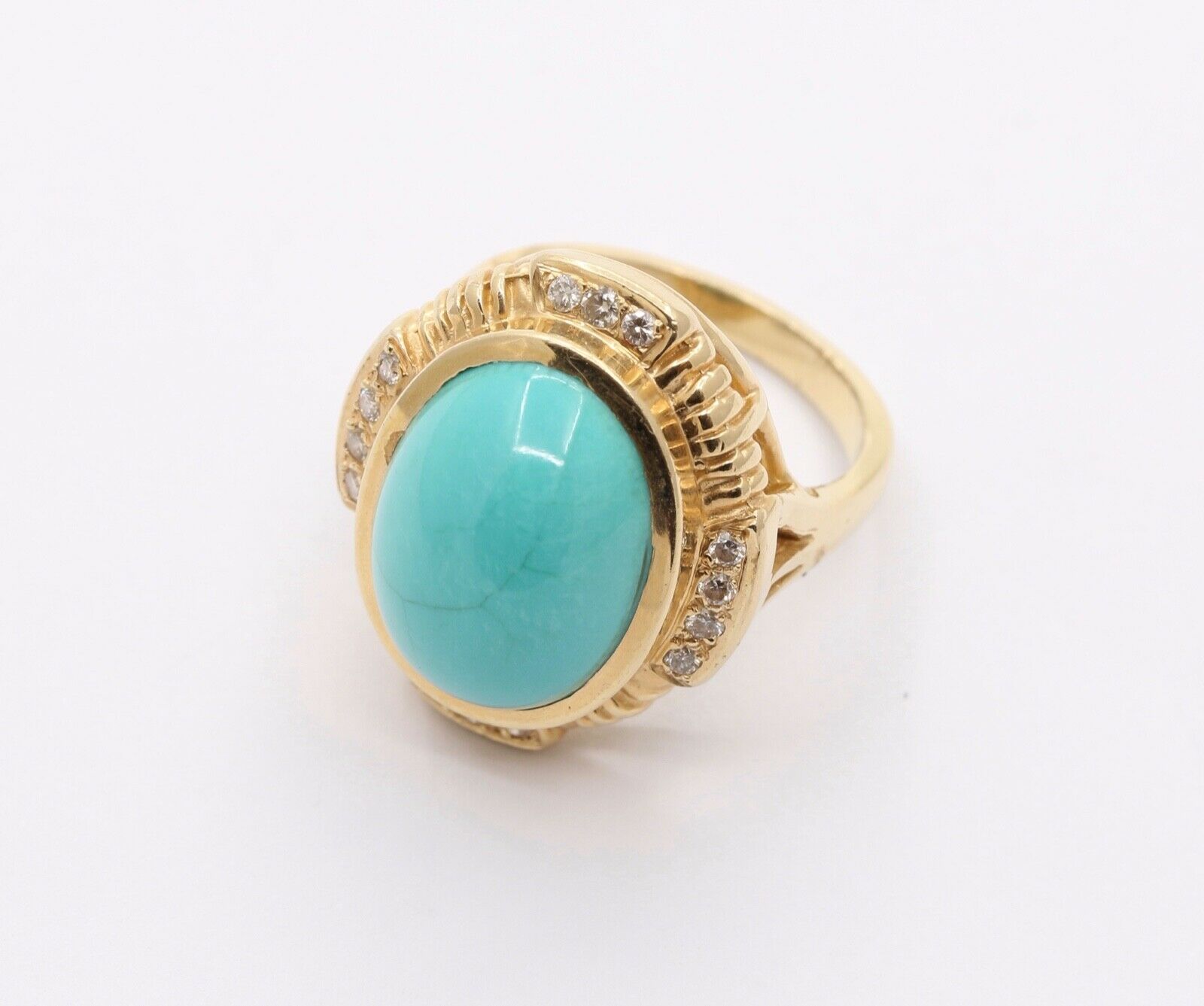 Vintage Turquoise Diamonds 14K Yellow Gold Ring