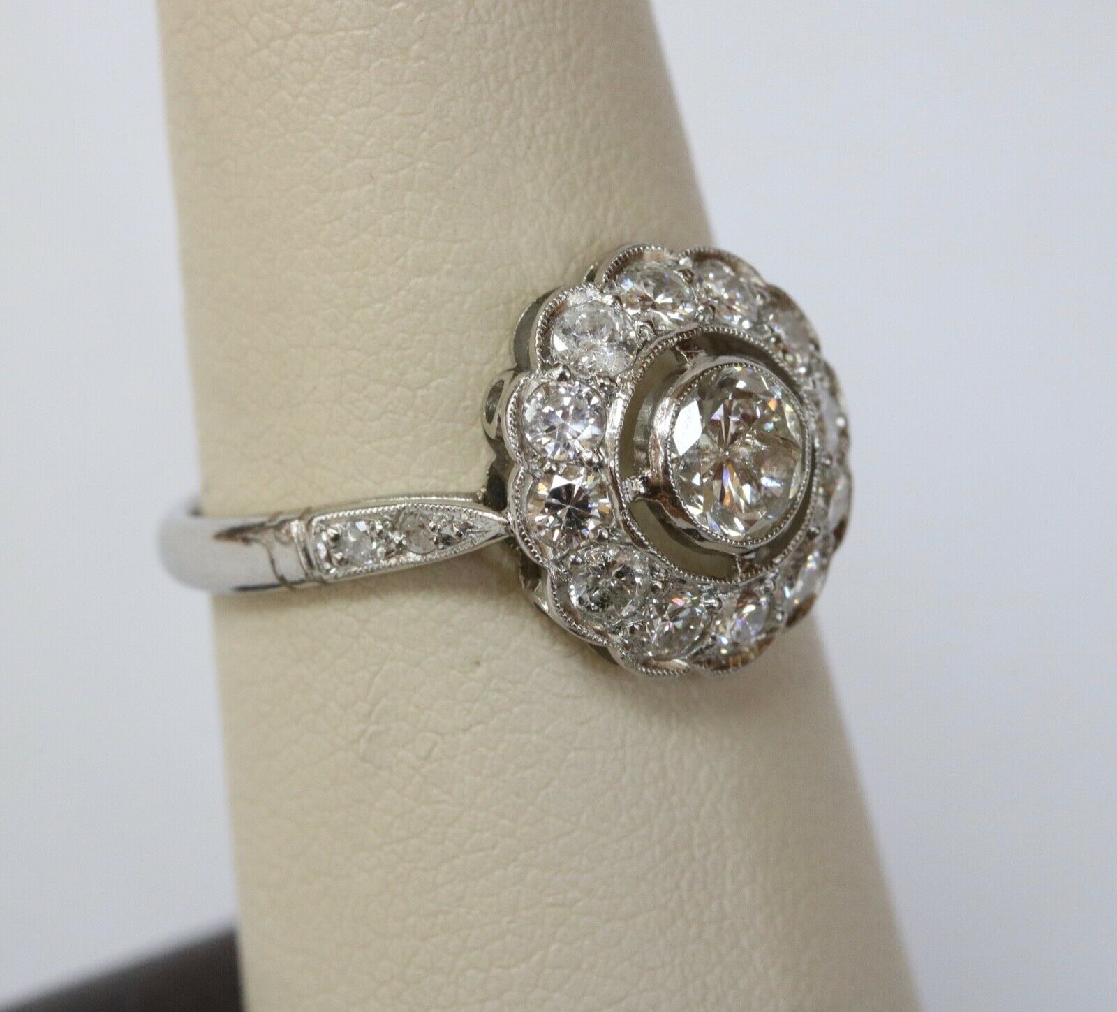 Brilliant French Art Deco Floral Ring Diamonds Platinum Ring