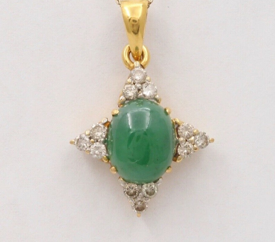 Vintage North Star Jade Diamonds 18K Yellow White Gold Pendant