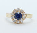 Beautiful Victorian Blue Sapphire Old Miner Cut Diamonds 18K Yellow Gold Ring