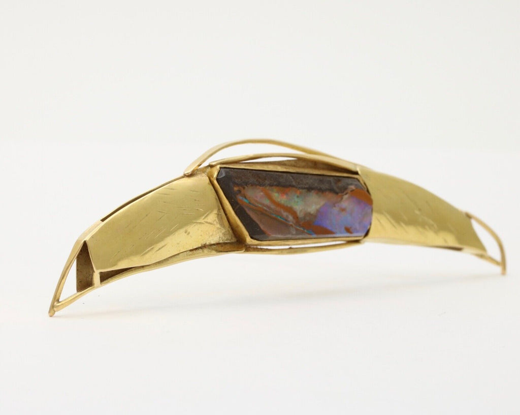 Vintage Japanese 18K Yellow Gold Artistic Abstract Boulder Opal Pendant Brooch.