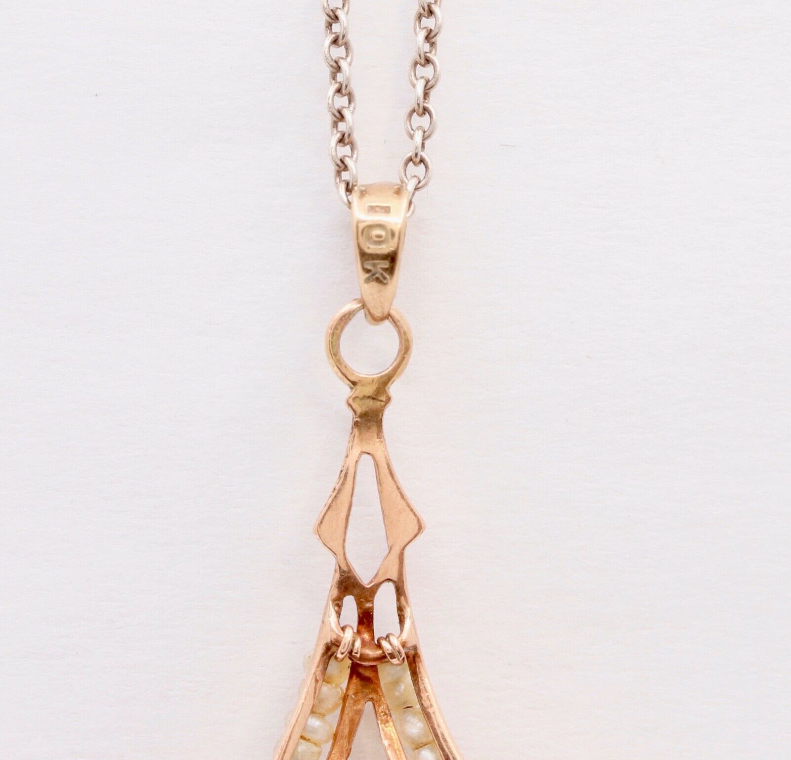 Victorian 10 Rose Gold Blue Sapphire Seed Pearls Pendant