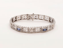 Load image into Gallery viewer, Art Deco Ladies Bracelet Diamonds Blue Sapphires 14K White Gold
