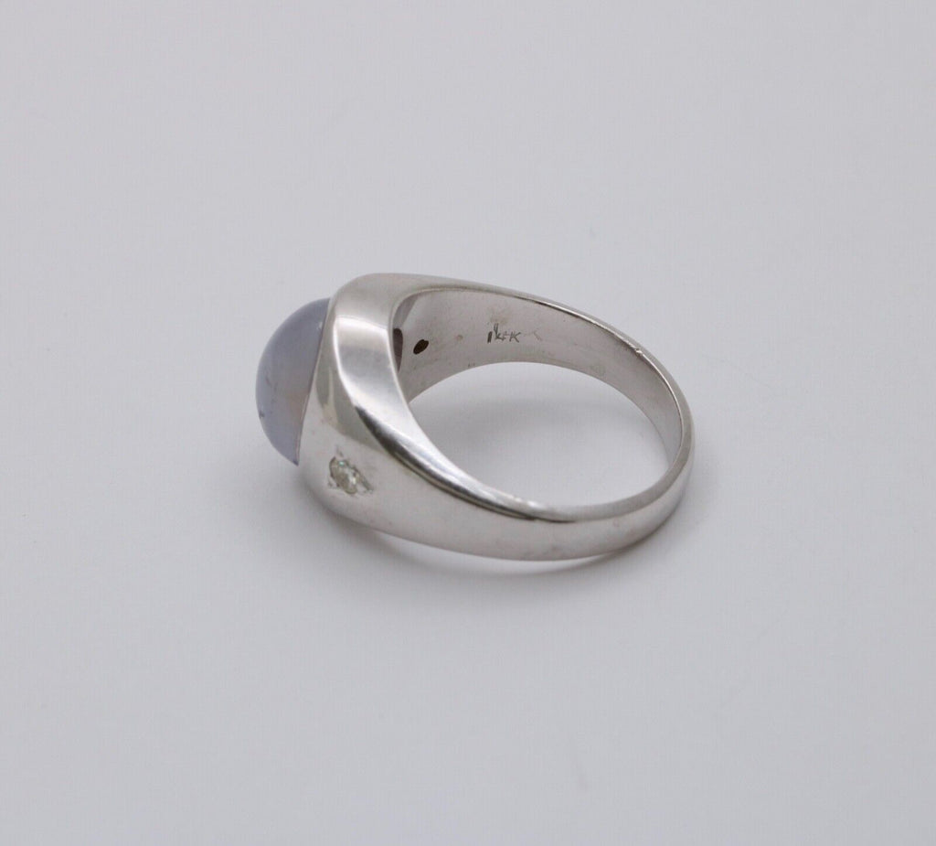 Vintage Star Sapphire Diamonds 14K White Gold Ring