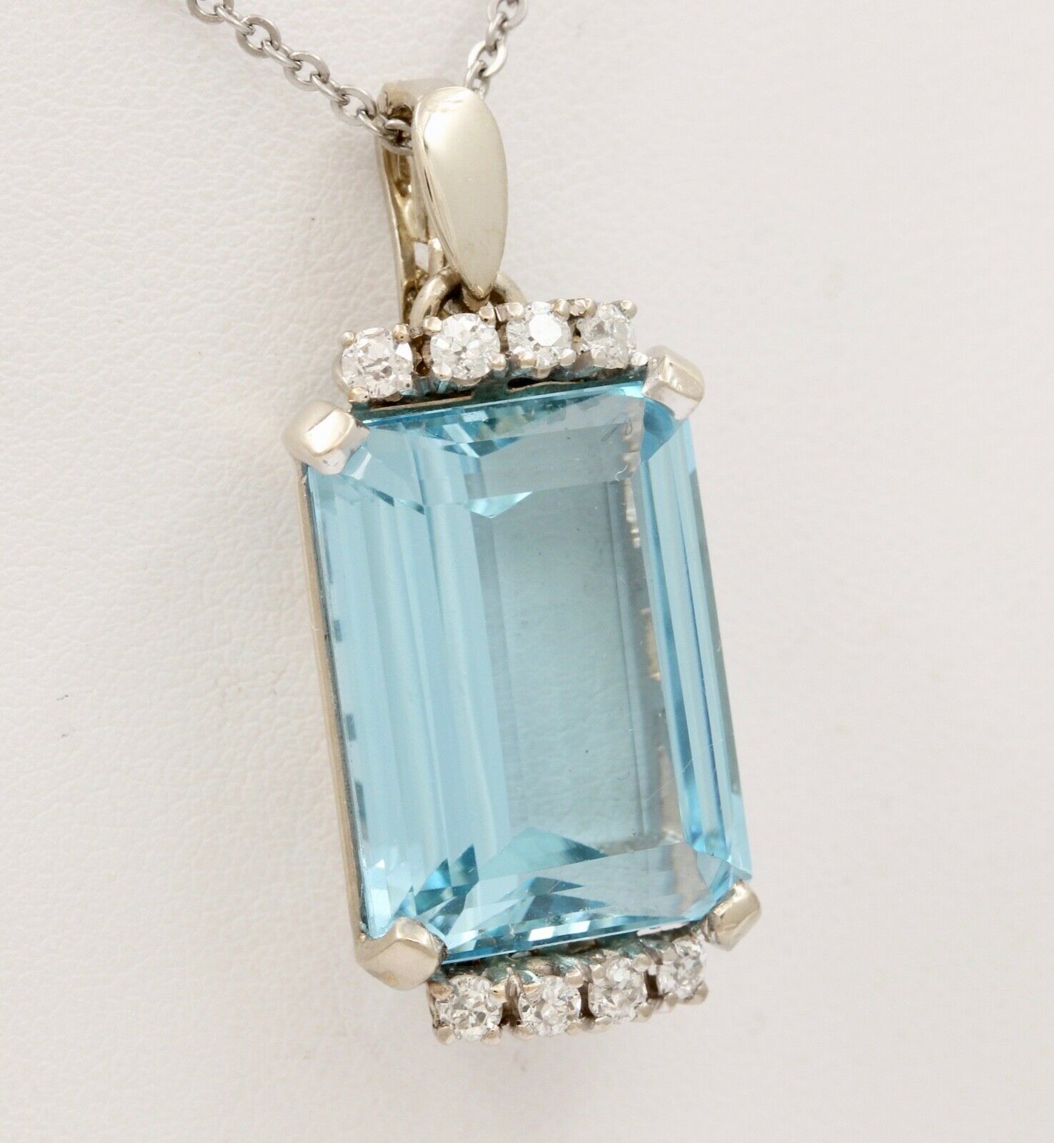 Vintage Aquamarine Diamonds 14K White Gold Pendant