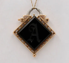 Load image into Gallery viewer, Art Nouveau Intaglio Carved Onyx 14K Yellow White Gold Pendant
