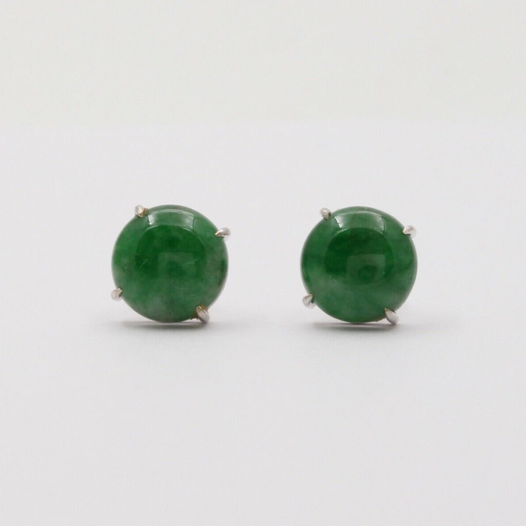 Vintage Jade 18K White Gold Stud Earrings