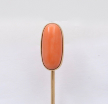 Load image into Gallery viewer, Antique 14K Yellow Gold Coral Stick Pin, Lapel Pin
