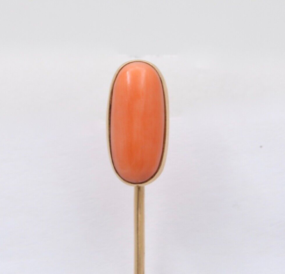 Antique 14K Yellow Gold Coral Stick Pin, Lapel Pin