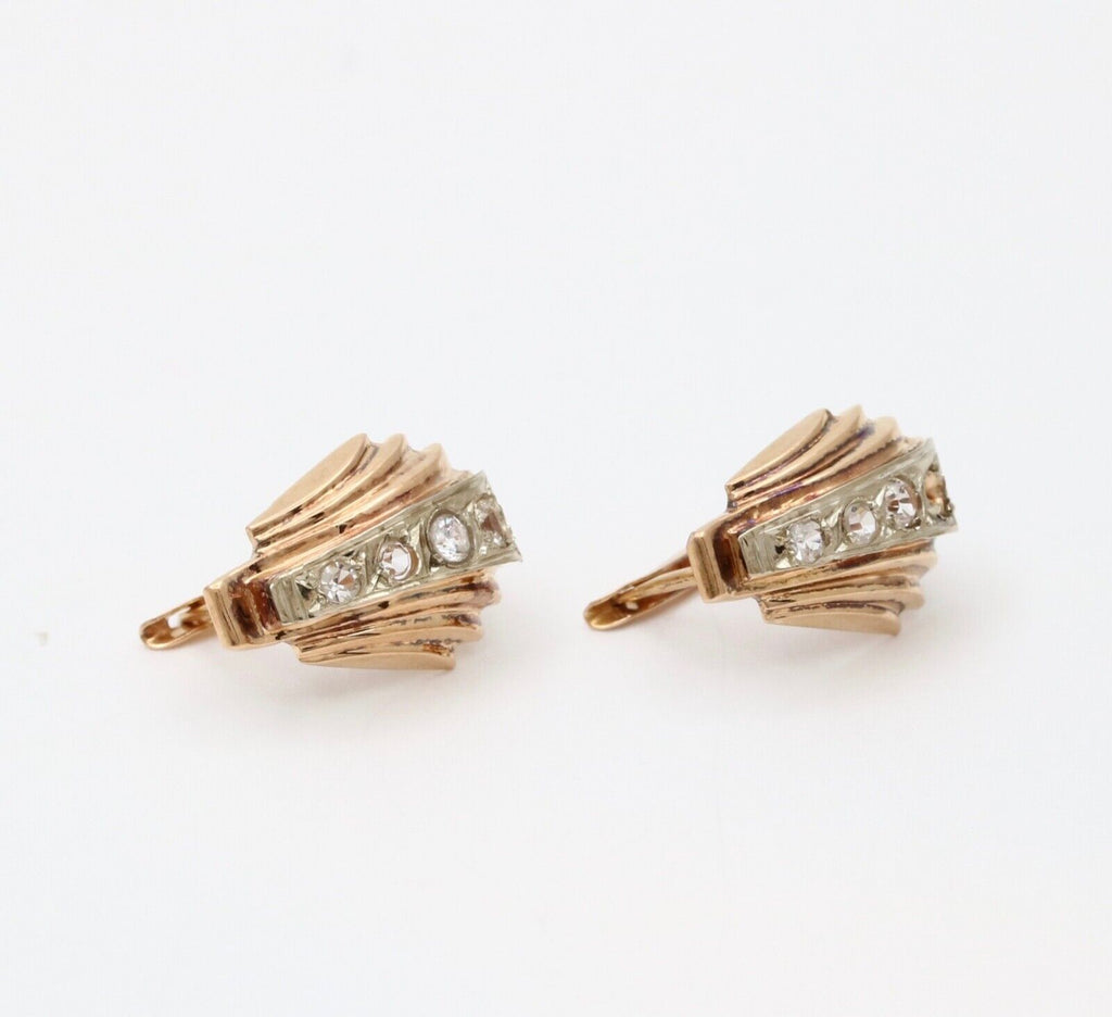 Vintage French 18K Yellow Gold Diamond Earrings