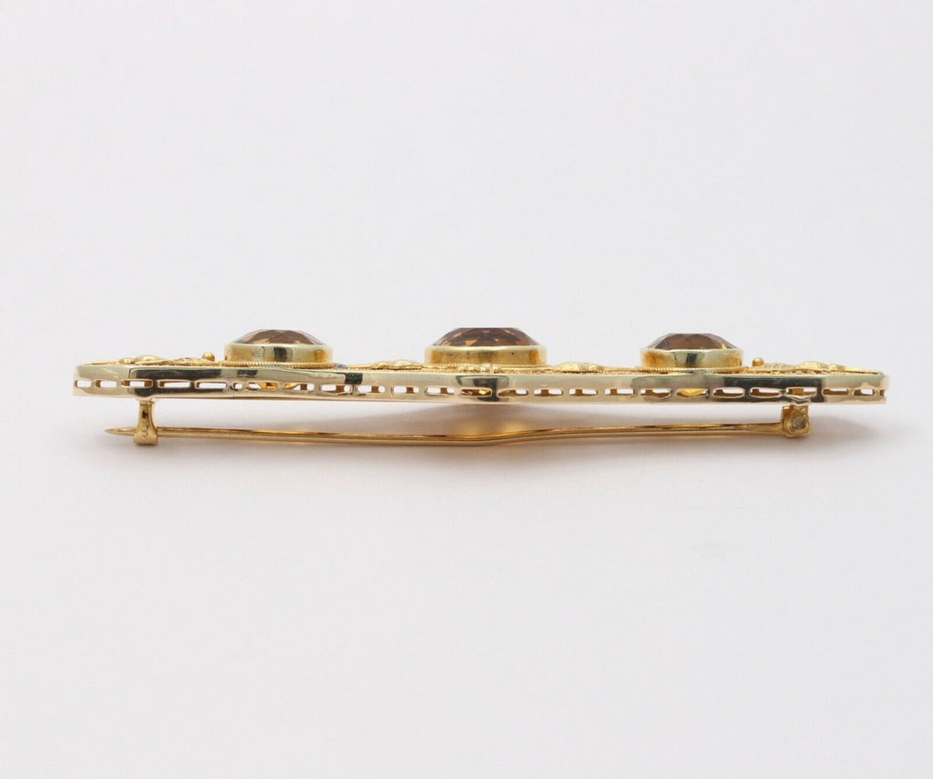 Vintage 14K Yellow Gold Citrine Bar Pin Brooch