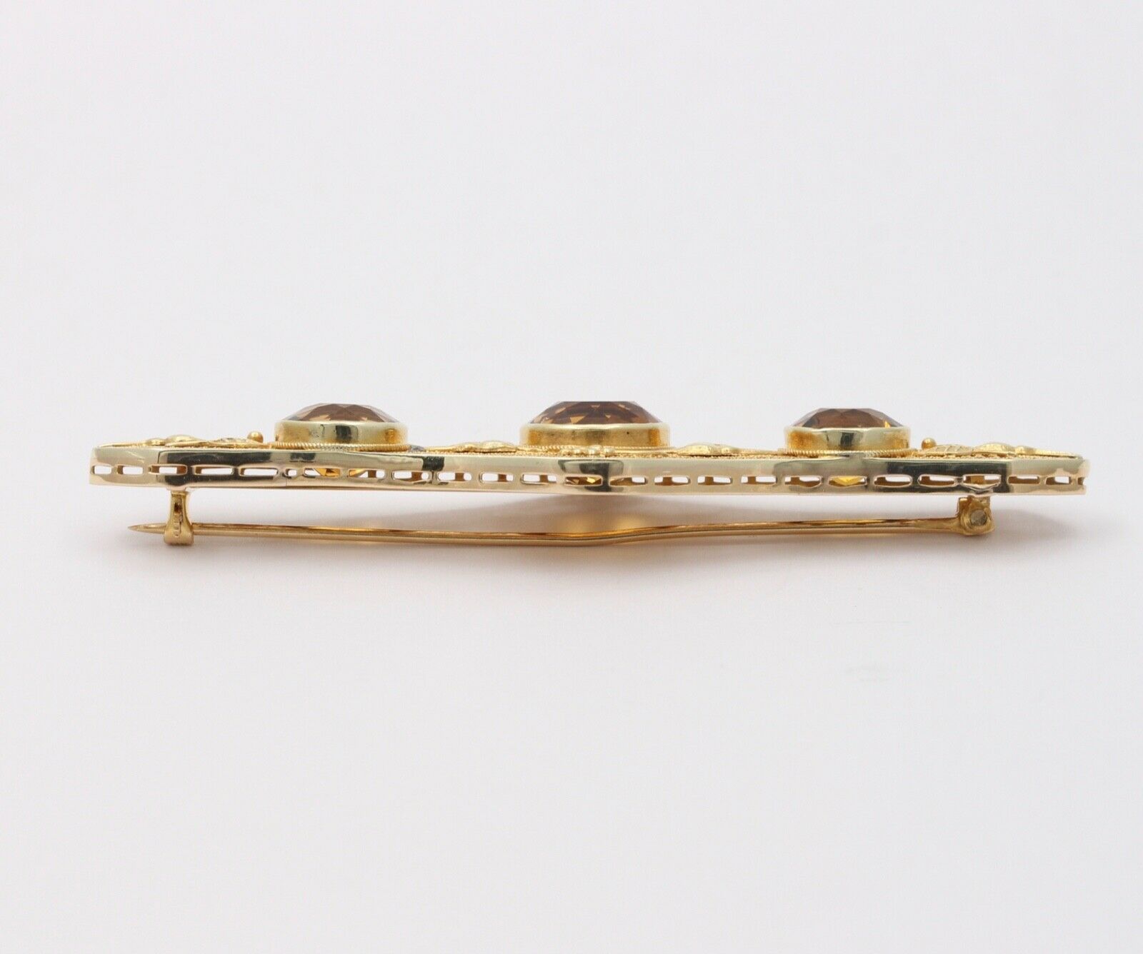 Vintage 14K Yellow Gold Citrine Bar Pin Brooch