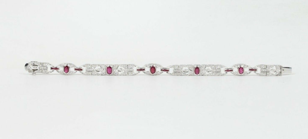 Vintage Ladies Diamonds Rubies 14K White Gold Bracelet