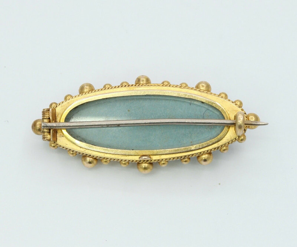 Victorian 15K Yellow Gold Black Onyx Seed Pearls Memorial Brooch
