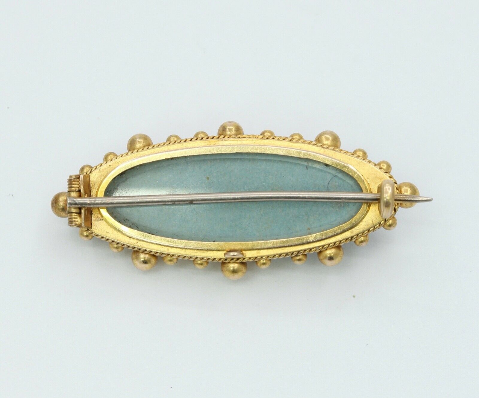 Victorian 15K Yellow Gold Black Onyx Seed Pearls Memorial Brooch