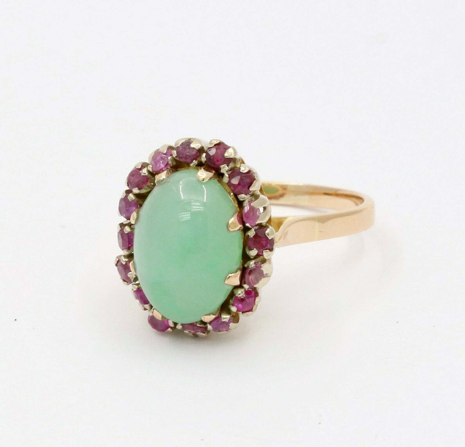 Vintage 14K Yellow Gold Jade Ruby Ring