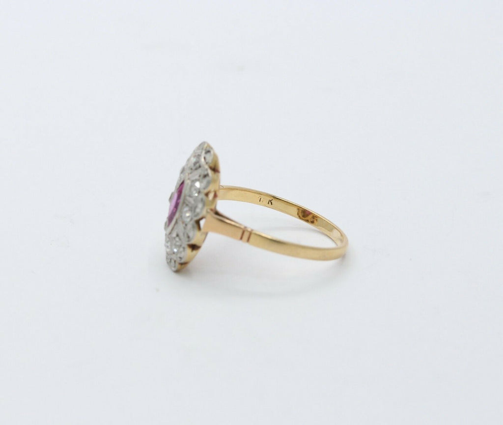 Victorian 18K Yellow Gold and Platinum Diamond Pink Sapphire Ring